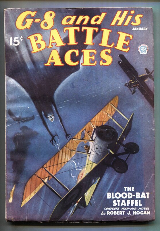 G-8 and His Battle Aces 1/1936-Horror Weird Menace Cover-Rare Pulp Magazine, raw, ungraded comic book — front cover