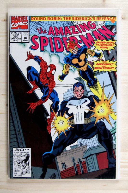 The Amazing Spider-Man #357 (Marvel Comics, 1992), raw comic book in VF+ 8.5 condition — front cover