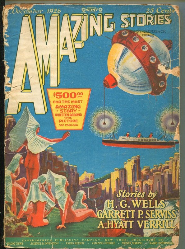Amazing Stories December 1926-H.g.wells-Fr, raw comic book in FR condition — front cover