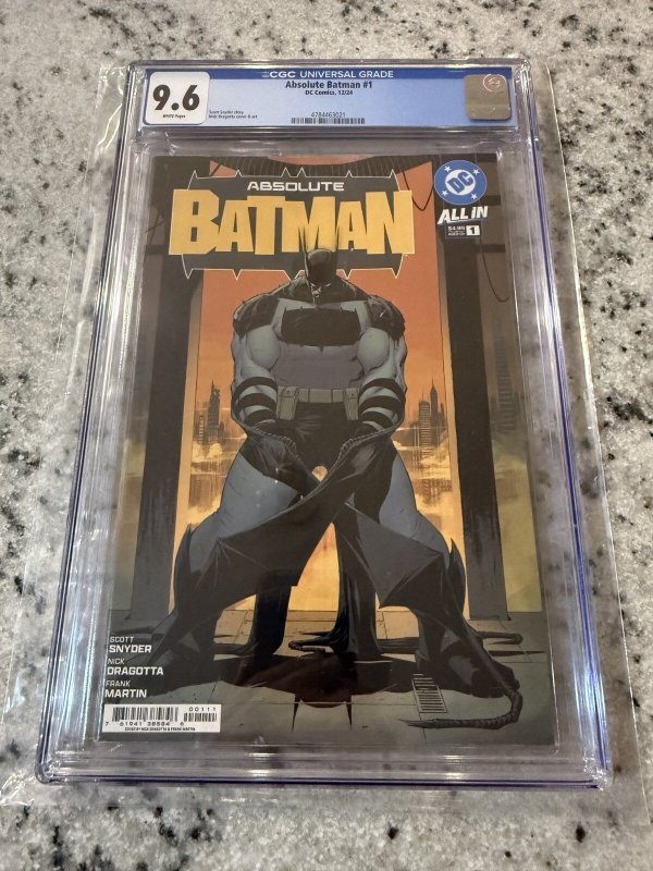 Absolute Batman #1 (DC Comics, 2024), CGC 9.6 graded comic book, Universal Blue label — front cover in its holder