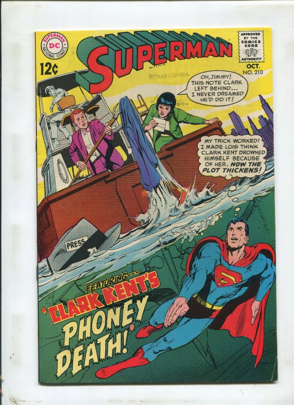 Superman #210 (DC Comics, 1968), raw comic book in 8.5 condition — front cover