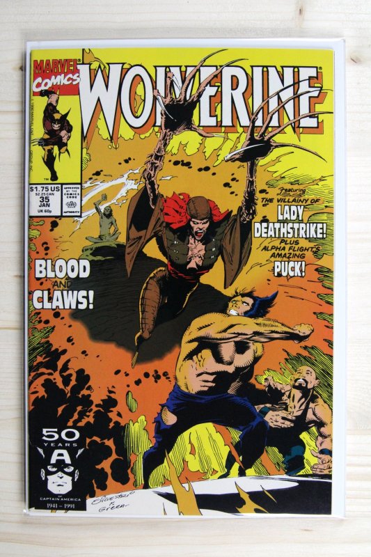 Wolverine #35 (Marvel Comics, 1991), raw comic book in VF+ 8.5 condition — front cover