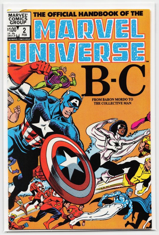 The Official Handbook of the Marvel Universe #2 (Marvel Comics, 1983), raw, ungraded comic book — front cover