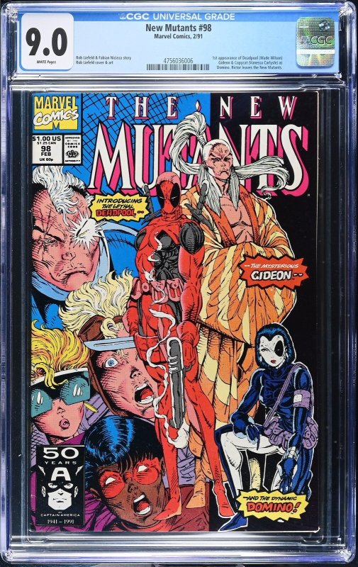 New Mutants #98 (Marvel Comics, 1991), CGC 9.0 graded comic book, Universal Blue label — front cover in its holder