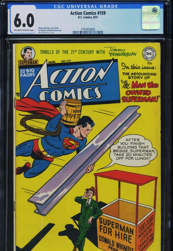 Action Comics #159 (DC Comics), CGC 6.0 graded comic book, Universal Blue label — front cover in its holder