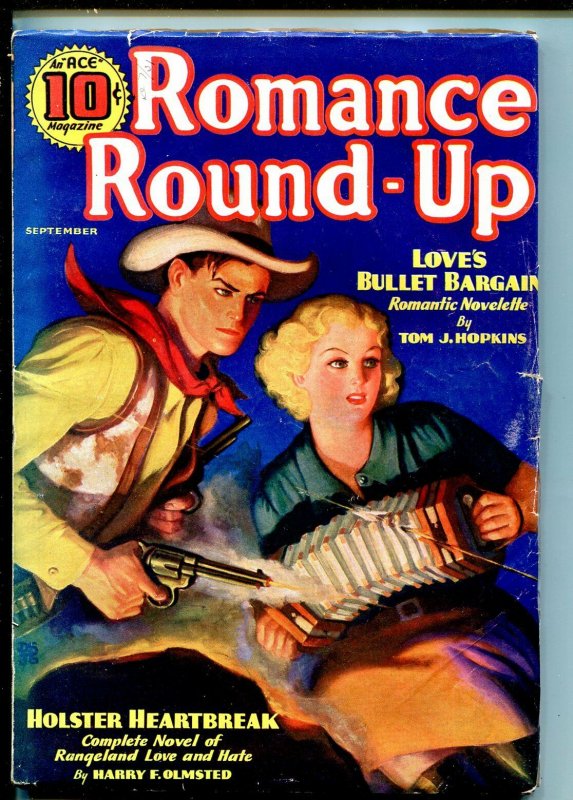 Romance Round-Up 09/1936-1ST Issue-Queen OF THE LOBOS-vf Minus, raw, ungraded comic book — front cover