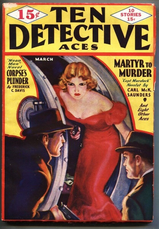 Pulp: Ten Detective Aces 3/1935-Ace-Gun Moll Cover-RARE Pulp MAG, raw, ungraded comic book — front cover