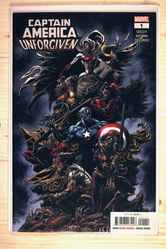 Captain America: Unforgiven #1 (Marvel Comics, 2023), raw comic book in NM+ 9.6 condition — front cover