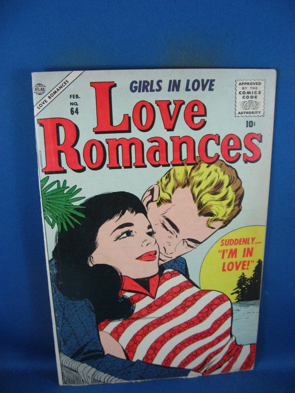 Love Romances #64 (Timely Comics, 1957), raw comic book in VF condition — front cover