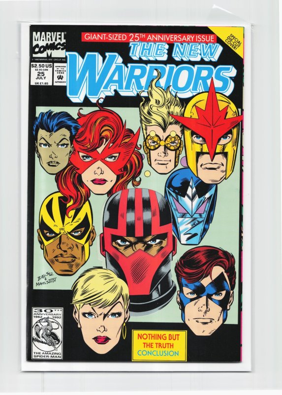 The New Warriors #25 (Marvel Comics, 1992), raw, ungraded comic book — front cover