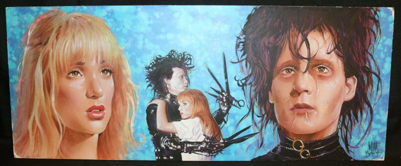 Edward Scissorhands Painted Art - Johnny Depp Winona Ryder Signed by Matt Busch, raw, ungraded comic book — front cover