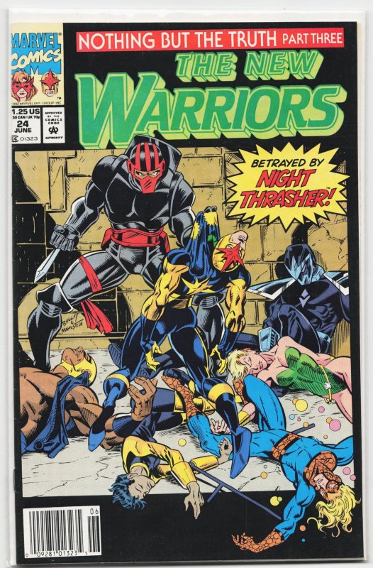 The New Warriors #24 (Marvel Comics, 1992), raw, ungraded comic book — front cover