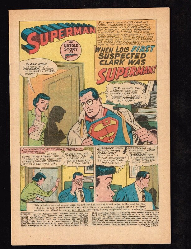 Superman #135 (DC Comics, 1960), raw comic book in 0.5 condition — front cover
