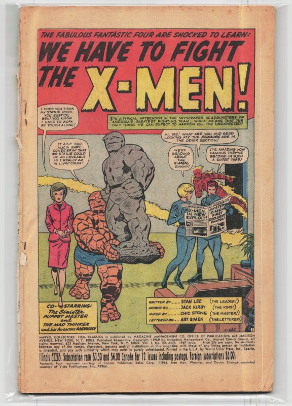 Marvel Collectors' Item Classics #20 (Marvel Comics, 1969), raw, ungraded comic book — front cover