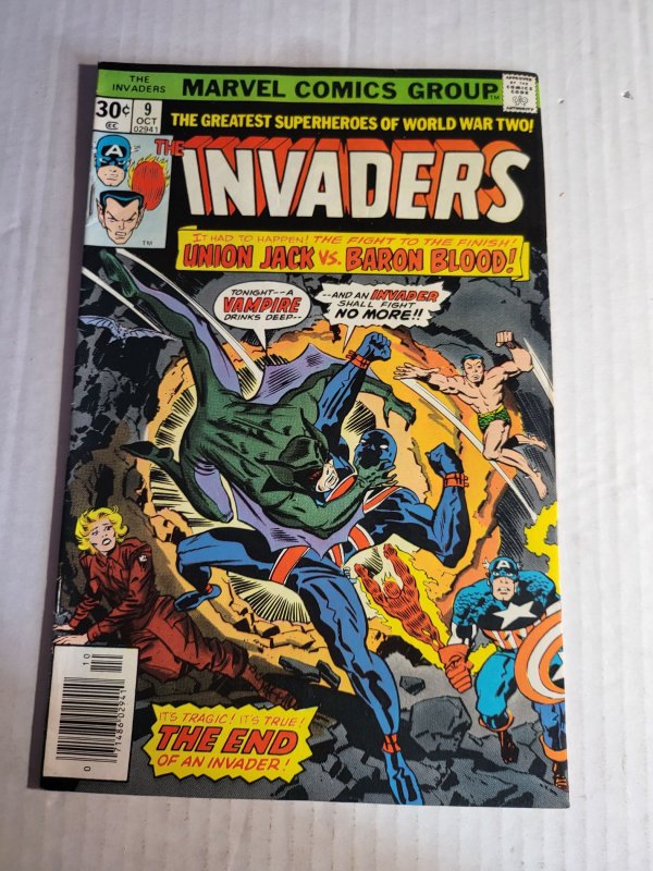 The Invaders #9 (Marvel Comics, 1976), raw, ungraded comic book — front cover
