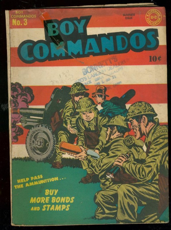 Boy Commandos #3 (DC Comics, 1943), raw comic book in VG- condition — front cover