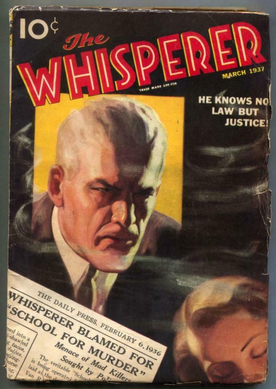 The Whisperer Pulp March 1937- School for Murder VG (Street & Smith, 1937), raw comic book in VG condition — front cover