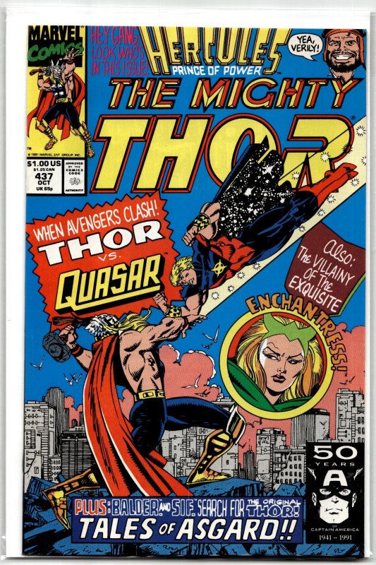 The Mighty Thor #437 (Marvel Comics, 1991), raw, ungraded comic book — front cover