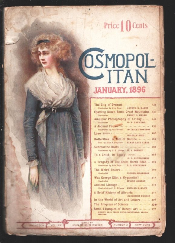 Cosmopolitan 1/1896-Girl art Cover-"Submarine Boats"-Pulp Size and Format."The W, raw, ungraded comic book — front cover