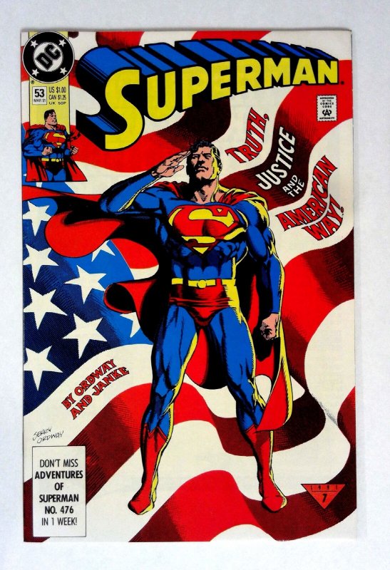 Superman #53 (DC Comics, 1991), raw comic book in NM- condition — front cover