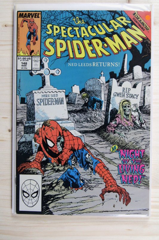 The Spectacular Spider-Man #148 (Marvel Comics, 1989), raw comic book in VF/NM 9.0 condition — front cover