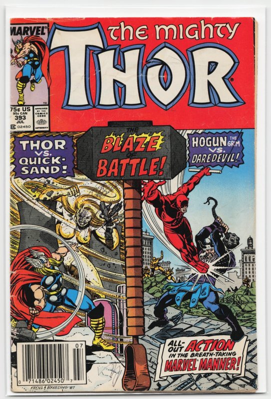 Thor #393 (Marvel Comics, 1988), raw, ungraded comic book — front cover