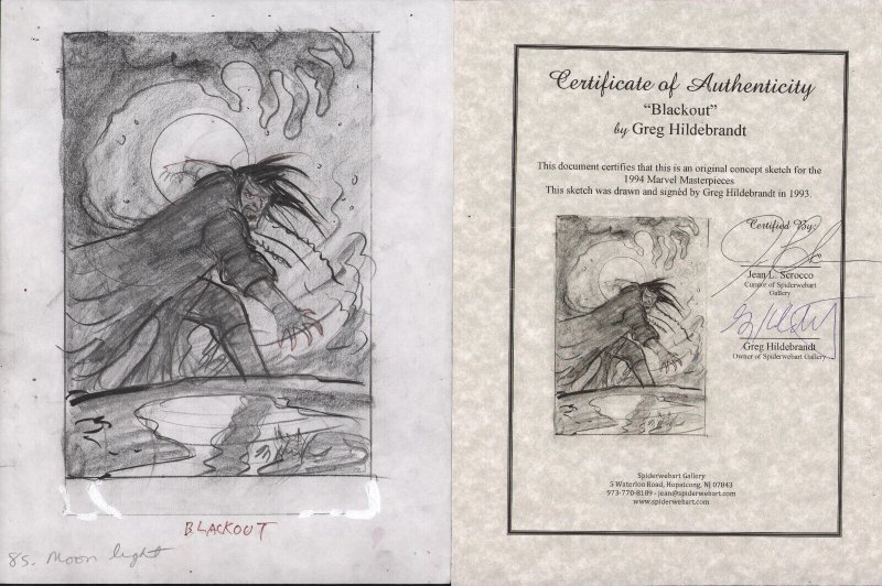 'Blackout' 1994 Marvel Masterpieces Prelim by Greg Hildebrandt - with COA (Marvel Comics, 1994), raw, ungraded comic book — front cover