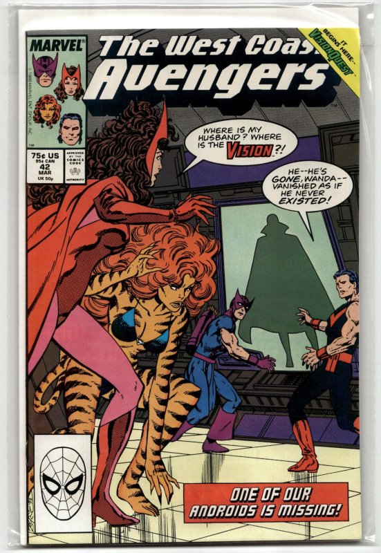 West Coast Avengers #42 (Marvel Comics, 1989), raw, ungraded comic book — front cover
