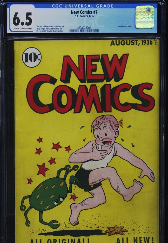 New Comics #7 (DC Comics), CGC 6.5 graded comic book, Universal Blue label — front cover in its holder