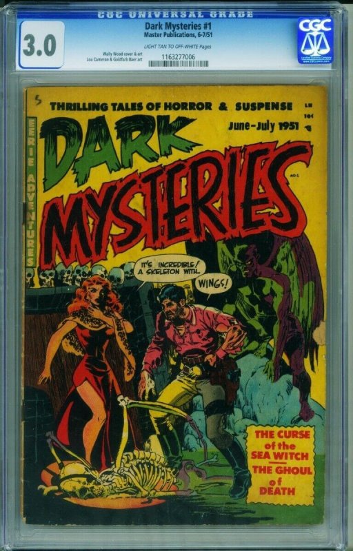 Dark Mysteries #1 (1951), CGC 3.0 graded comic book, Universal Blue label — front cover in its holder