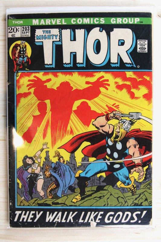 Thor #203 (Marvel Comics, 1972), raw comic book in FN+ 6.5 condition — front cover