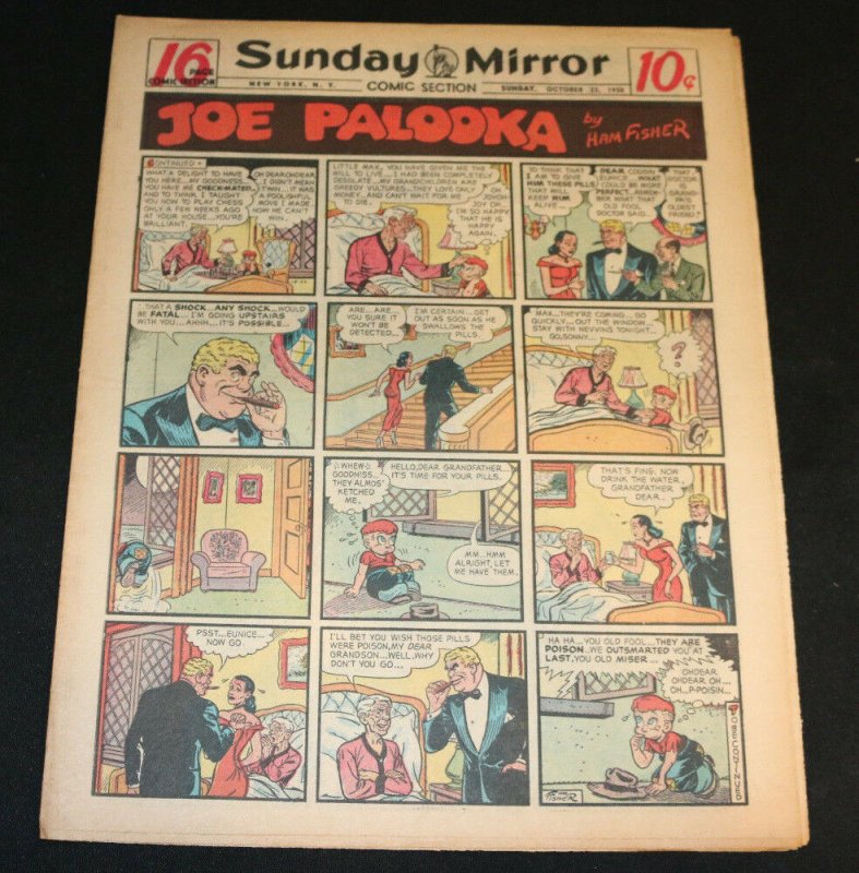 1950 Sunday Mirror Weekly Comic Section October 22nd (FN+) Superman Gangsters (1950), raw comic book in FN+ condition — front cover