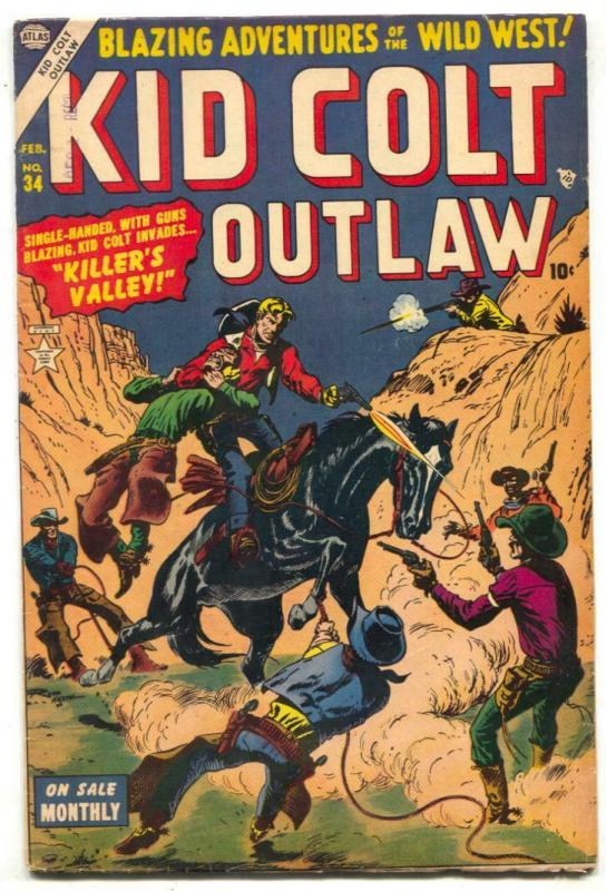 Kid Colt Outlaw #34 (1954), raw comic book in FN- condition — front cover