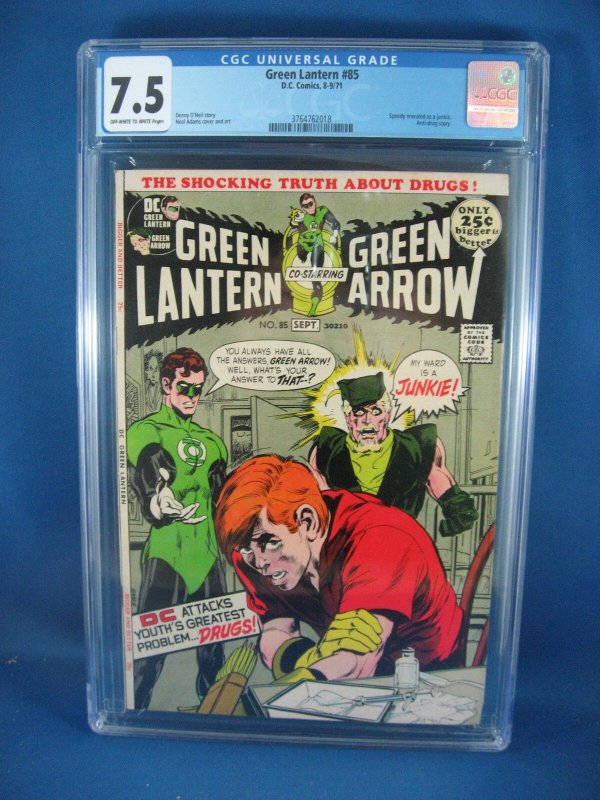 Green Lantern #85 (DC Comics, 1971), CGC 7.5 graded comic book, Universal Blue label — front cover in its holder
