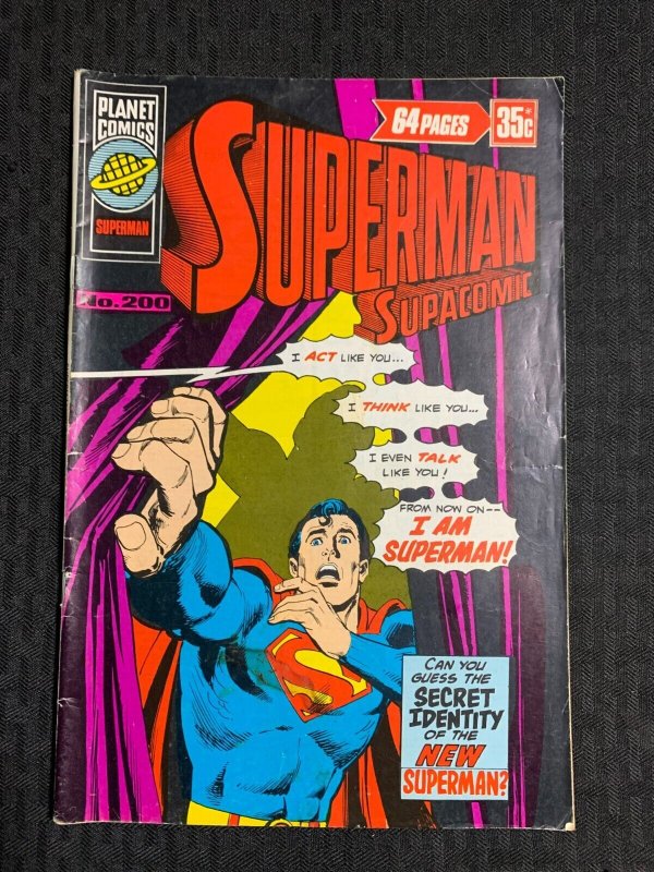 Vintage Superman Supacomic #200, raw comic book in VG 4.0 condition — front cover