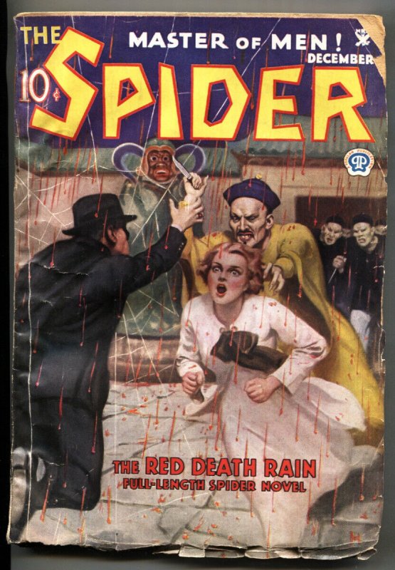 The Spider December 1934- Red Death Rain-villain Menaces Woman-pulp Magazine (Popular Publications, 1934), raw, ungraded comic book — front cover