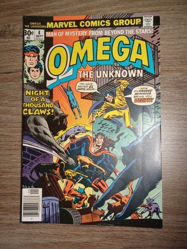 Omega the Unknown #4 (Marvel Comics, 1976), raw comic book in FN- condition — front cover