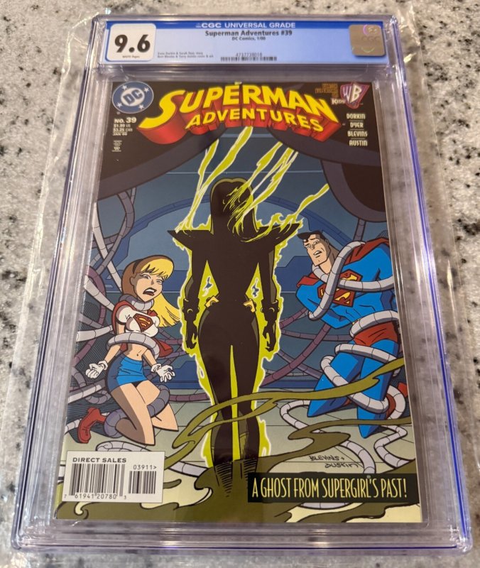 Superman Adventures #39 (DC Comics), CGC 9.6 graded comic book, Universal Blue label — front cover in its holder