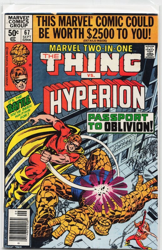 Marvel Two-in-One #67 (Marvel Comics, 1980), raw, ungraded comic book — front cover