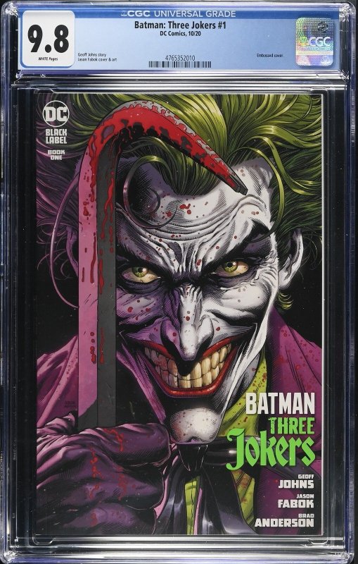 Batman: Three Jokers #1 (DC Comics, 2020), CGC 9.8 graded comic book, Universal Blue label — front cover in its holder