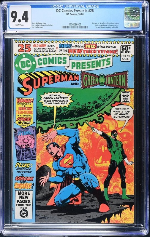 Presents #26 (DC Comics, 1980), CGC 9.4 graded comic book, Universal Blue label — front cover in its holder