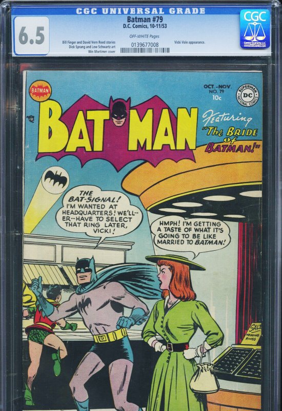 Batman #79 (DC Comics), CGC 6.5 graded comic book, Universal Blue label — front cover in its holder