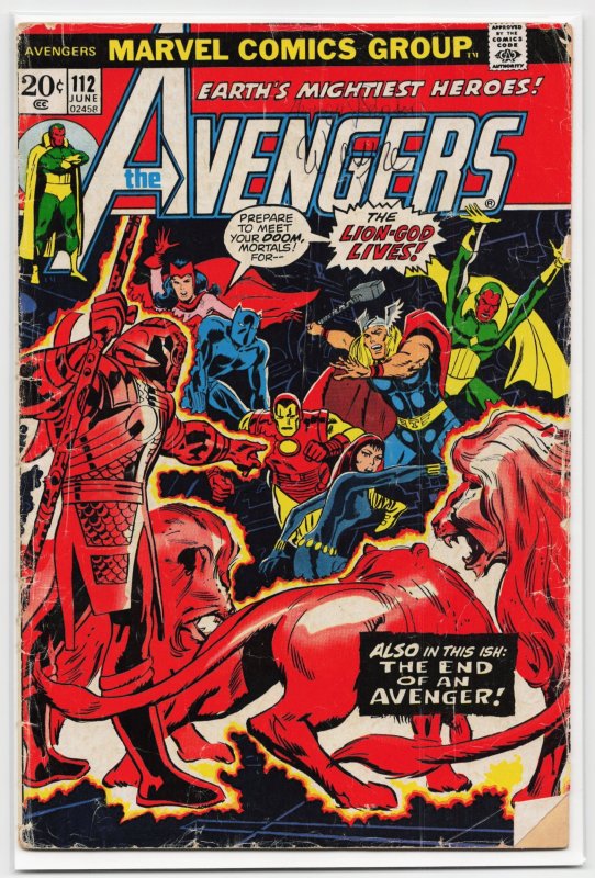 The Avengers #112 (Marvel Comics, 1973), raw, ungraded comic book — front cover