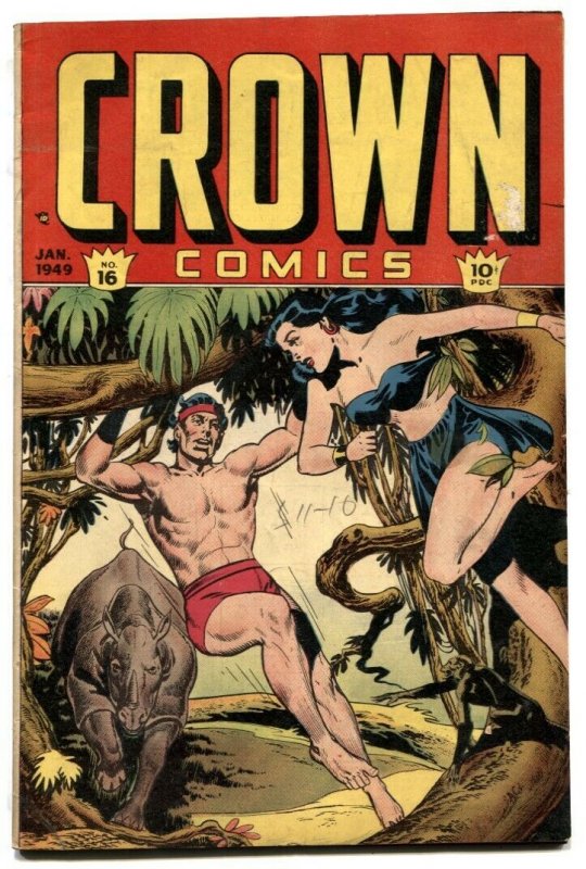 Crown Comics #16 (1949), raw comic book in VG condition — front cover