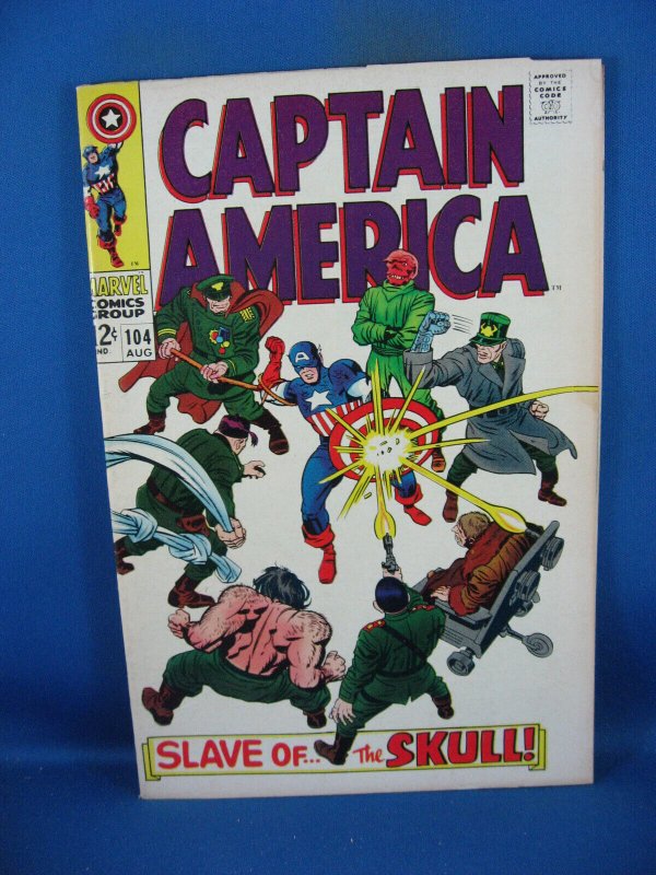 Captain America #104 (Marvel Comics, 1968), raw comic book in VF condition — front cover
