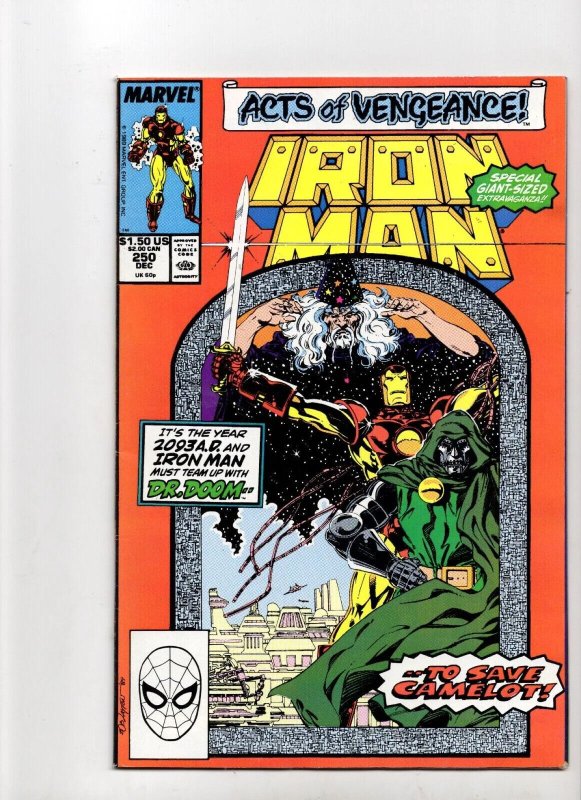 Iron Man #250 (Marvel Comics, 1989), raw comic book in VF+ 8.5 condition — front cover