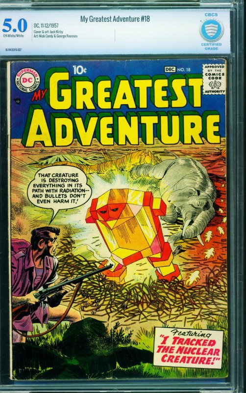 My Greatest Adventure #18 (DC Comics, 1957), CBCS 5.0 graded comic book, Universal Blue label — front cover in its holder