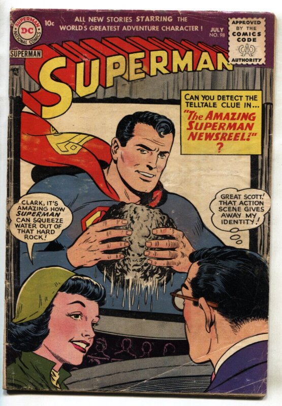 Superman #98 (DC Comics, 1955), raw comic book in VG- condition — front cover