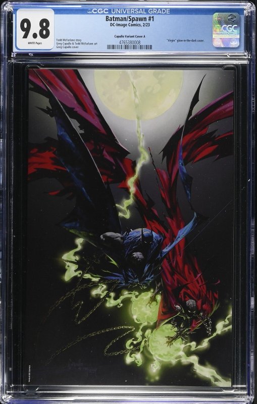 Batman/Spawn #1 (DC Comics, 2023), CGC 9.8 graded comic book, Universal Blue label — front cover in its holder