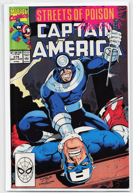 Captain America #374 (Marvel Comics, 1990), raw, ungraded comic book — front cover